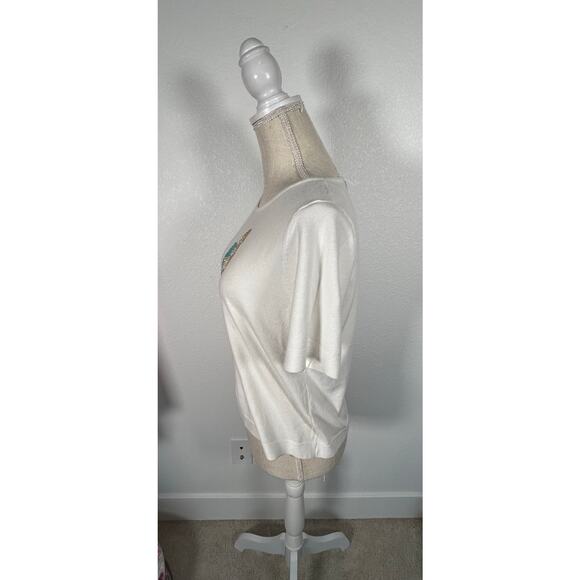 Liv Milano Soft as a Cloud White Seashell Short Sleeve Sweater - M - Picture 3 of 5